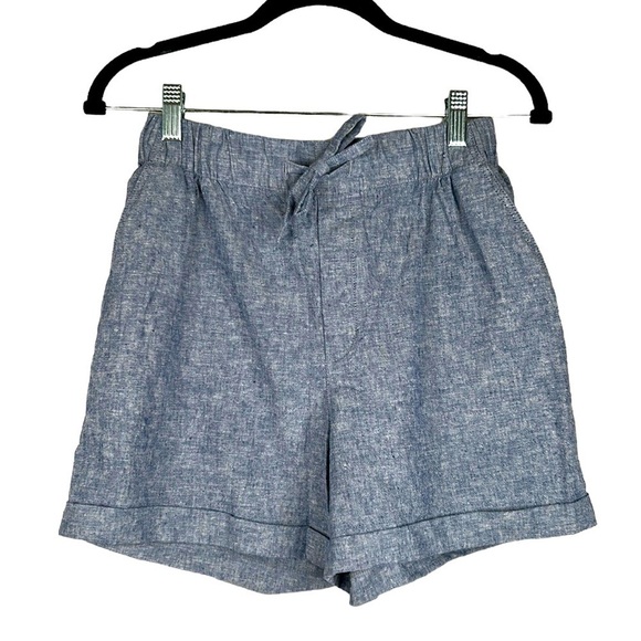 Uniqlo Blue Linen Cotton Blend Front Tie Elastic Waist Shorts Size XS - Picture 1 of 5
